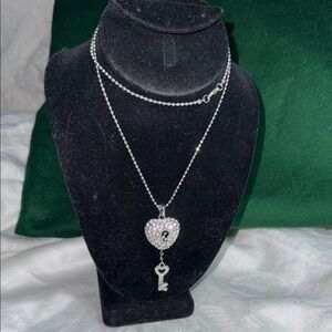 Silver Heart and Key Pendant Necklace